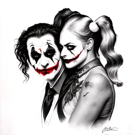 Joker And Harley Quinn Black And White Drawing