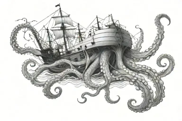 Kraken Wrapped Around Ship