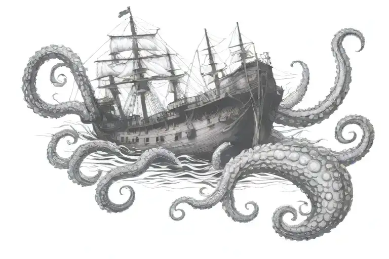 Kraken Wrapped Around Ship