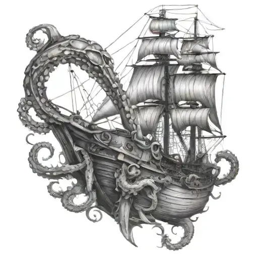 Kraken Wrapped Around Ship