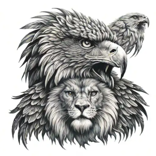 Eyes Of An Eagle Looking Eachother To The Eyes Of A Lion