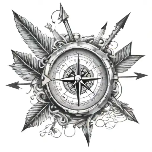 Arrow Piercing A Compass And Heart Beating Ecg Line With A Name