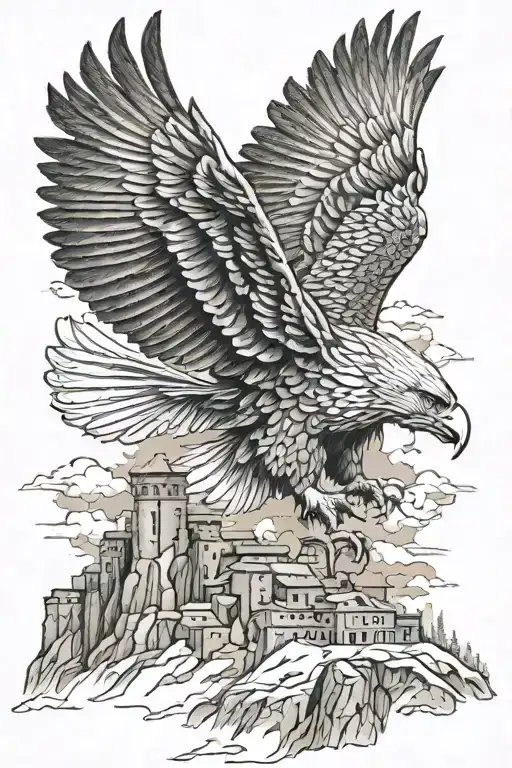 Alamut Castle And Eagle Flies Above It