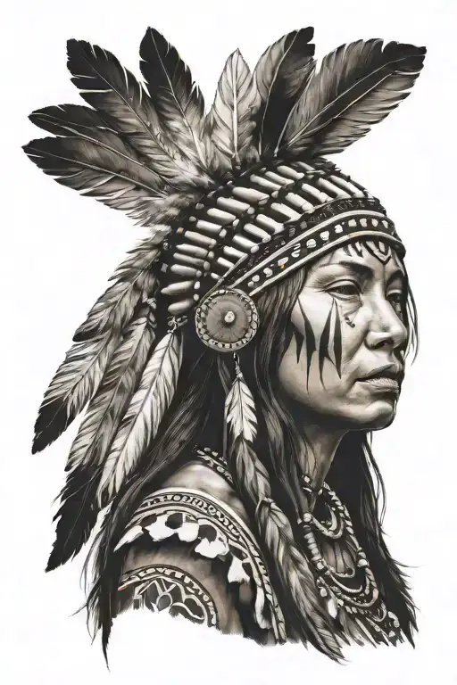 Native American Woman Wearing Headdress