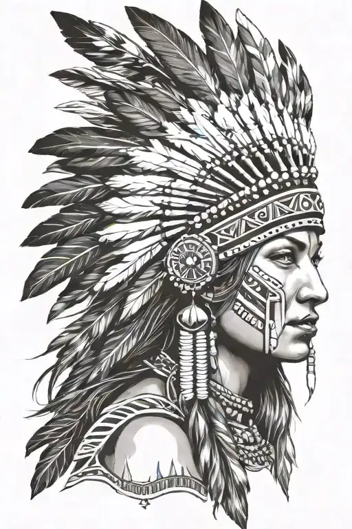 Gorgeous Woman Wearing Native American Headress With Beading