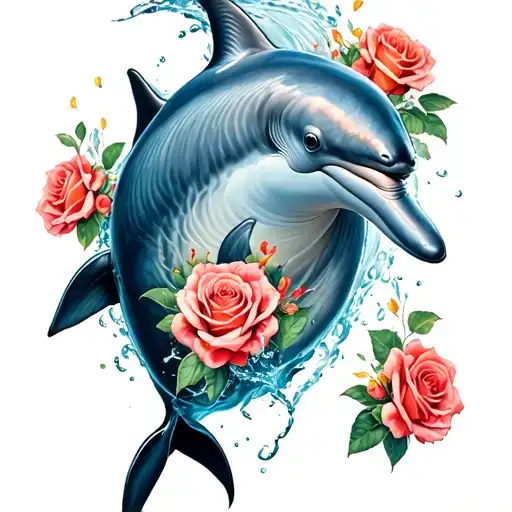 A Dolphin Gracefully Swimming Through A Bed Of Roses