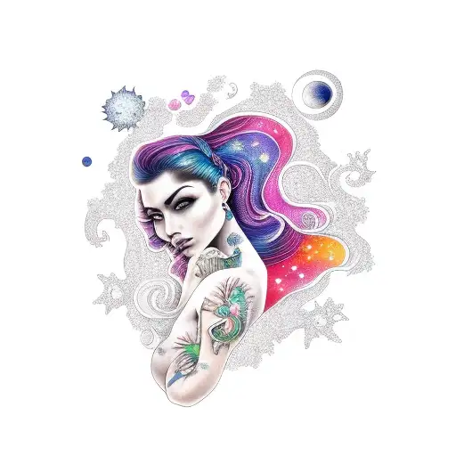 Girl With Hairs Going To Colorful Galaxy