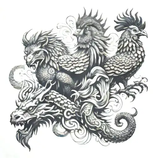 Metal Ox And A Fire Rooster And A Snake And A Water Dragon Collage