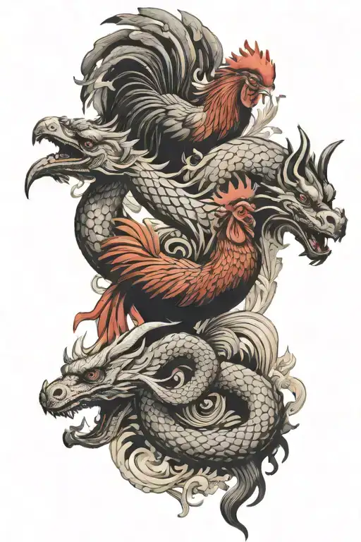 Metal Ox And A Fire Rooster And A Snake And A Water Dragon Collage