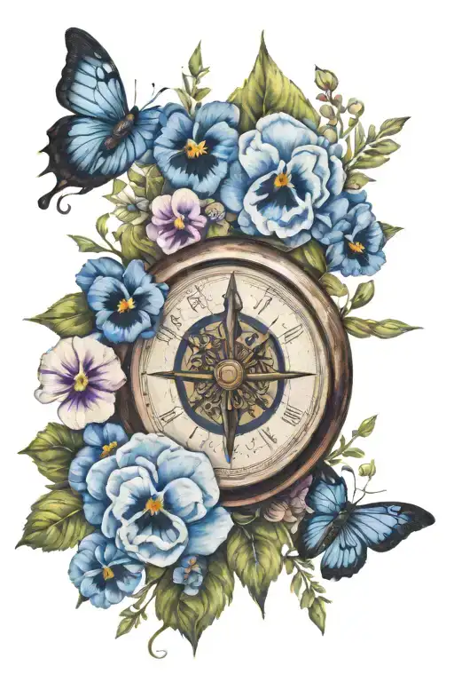 Arrow Compass Blue Pansies Surrounding Them