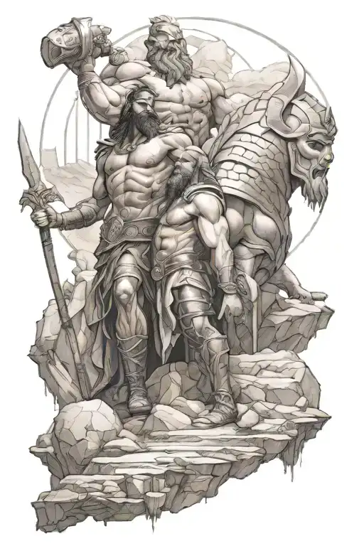 The Titan Atlas And Ares God Of War And Athena The Godess Of Wisdom And Background Seven Mountains