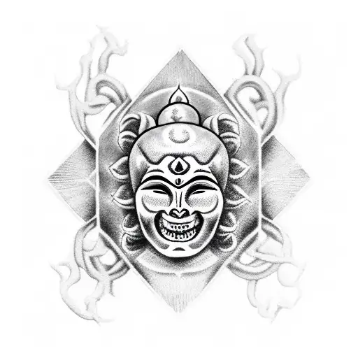 Six-armed Buddhist Monk On A Cross With Half A Skull Face