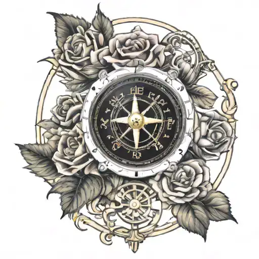 A Rose Surrounded By A Versace Symbol And A Compass On Top Of The Rose With A Marine Background
