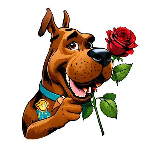 Scooby Doo Holding A Rose In His Mouth