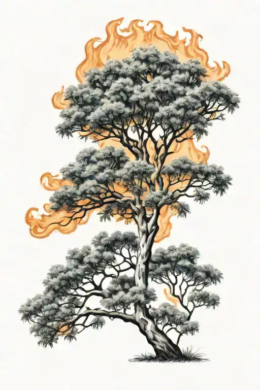Eucalytus Tree On Fire Flames