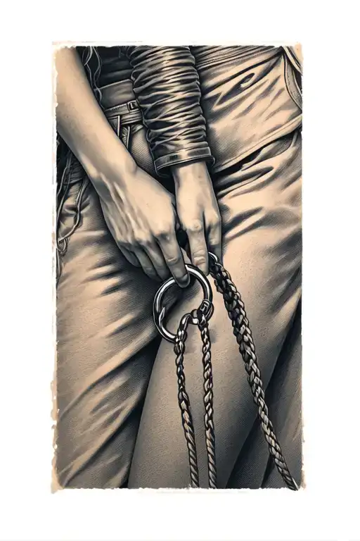 Woman's Hand Holding A Leash Being Held