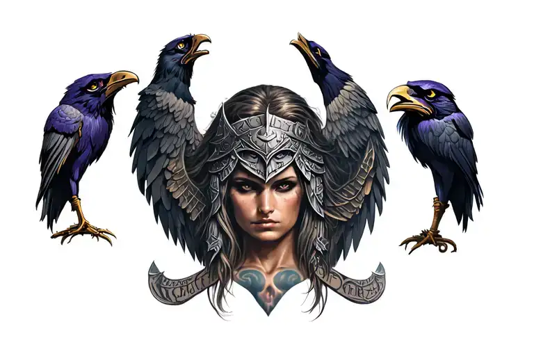 Valkyrie Warrior Face With Ravens