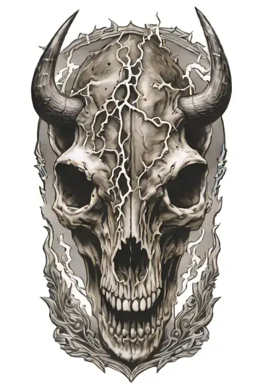 Buffalo Skull With A Lightning Bolt Striking