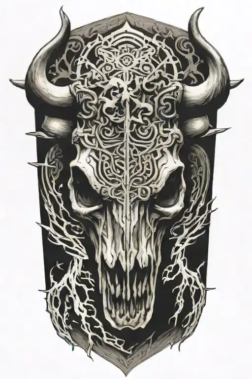 Buffalo Skull With A Lightning Bolt Striking