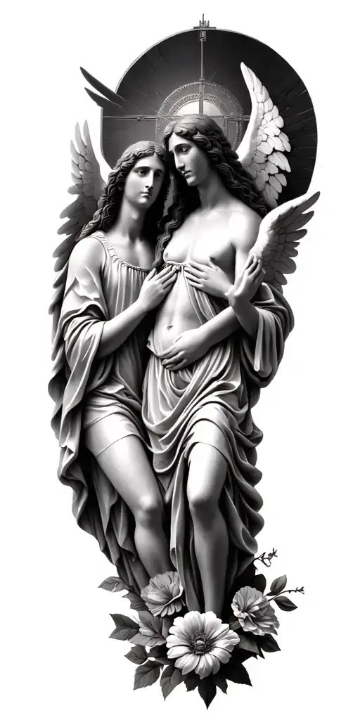 3 Archangels Of God With Jesus Christ And Mary And Flowers