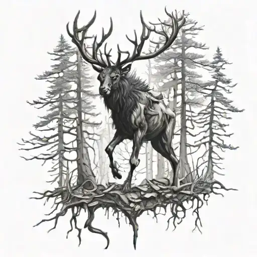 Demon Wendigo Forest Trees Background Looking Forward