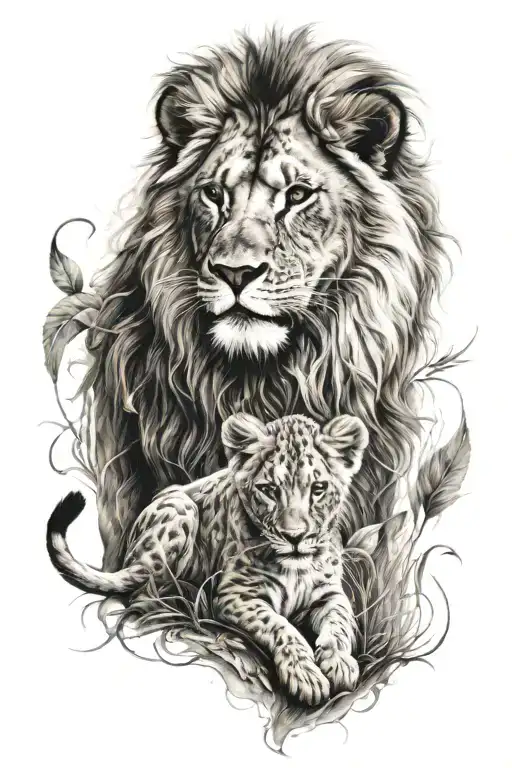 Lion And Cub Surrounded