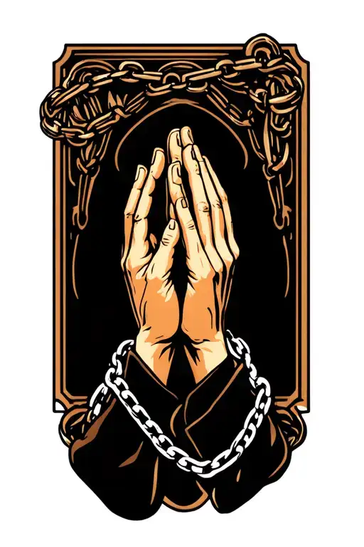 Stamp With Praying Hands With Prayer Chain
