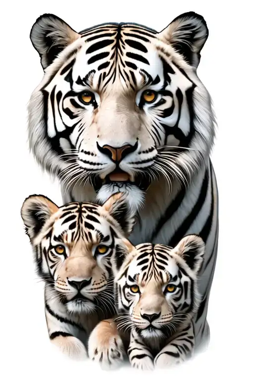 White Tiger And Cubs Surrounded
