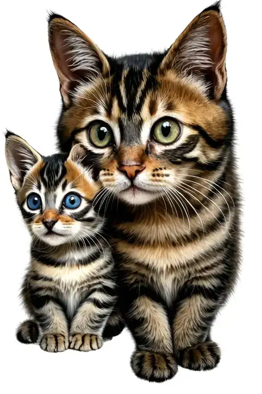 Mum Cat With 2 Kitten Looking