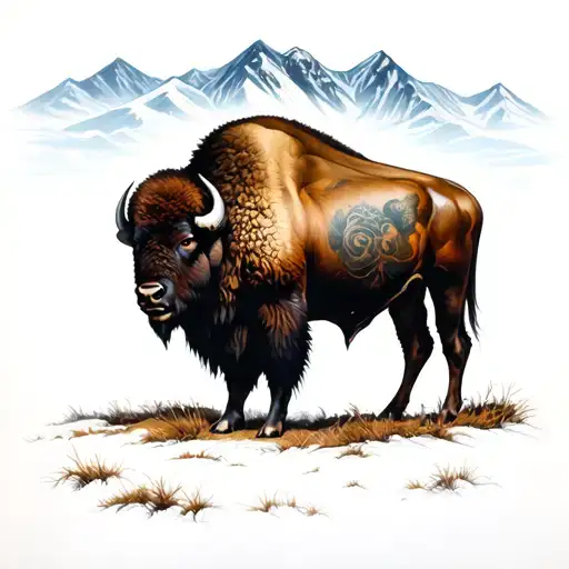 Bison Looking At Stormy Mountain