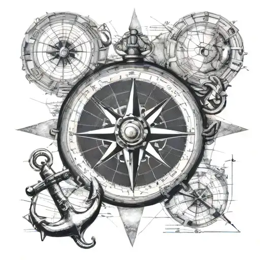 Nautical Compass With An Anchor And A Detailed Map