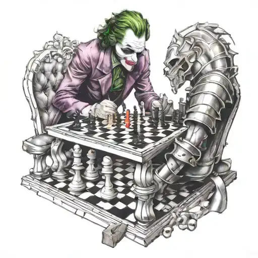 Joker Playing A Move With A Knight On Chess Board