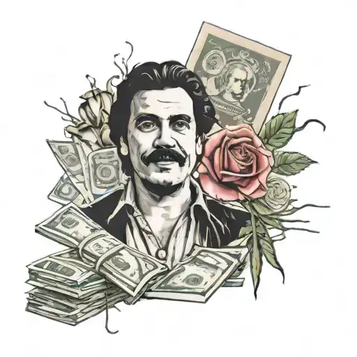Escobar With Roses And Money In The Background