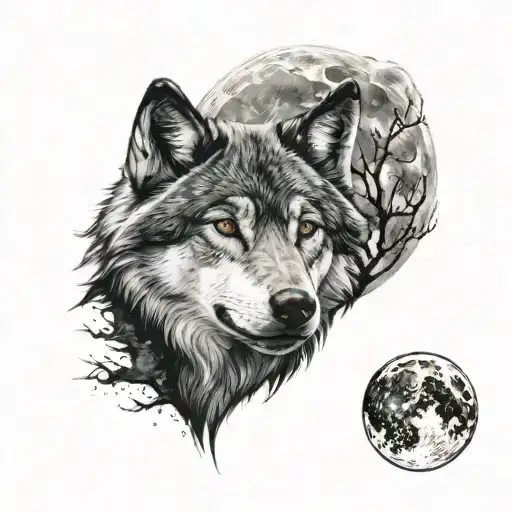 Happy Face Of A Wolf Under The Moon