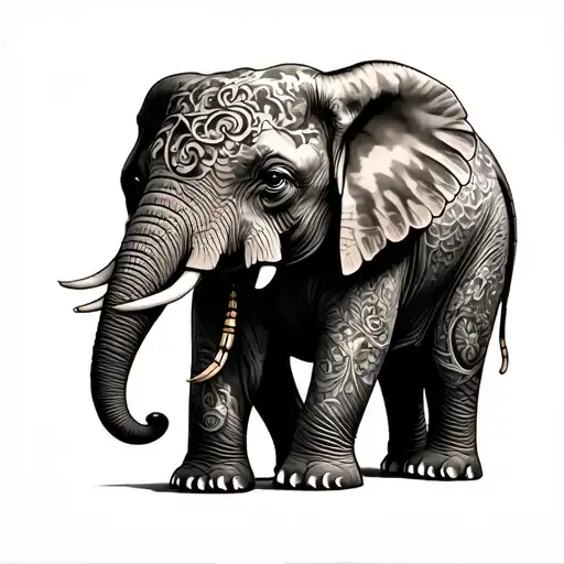 Elephant Adorned With Traditional