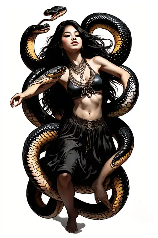 An Chican Girl Dancing Among The Snakes