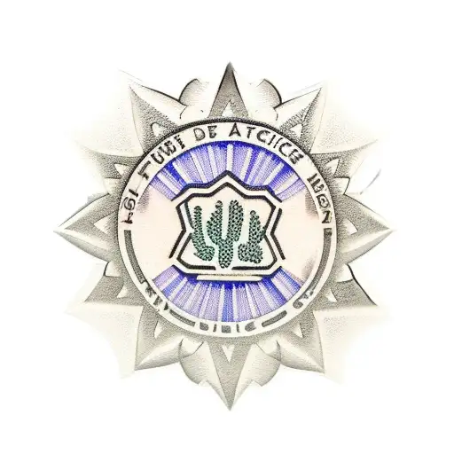 A Police Badge Adorned With Desert Cacti And A Setting Sun