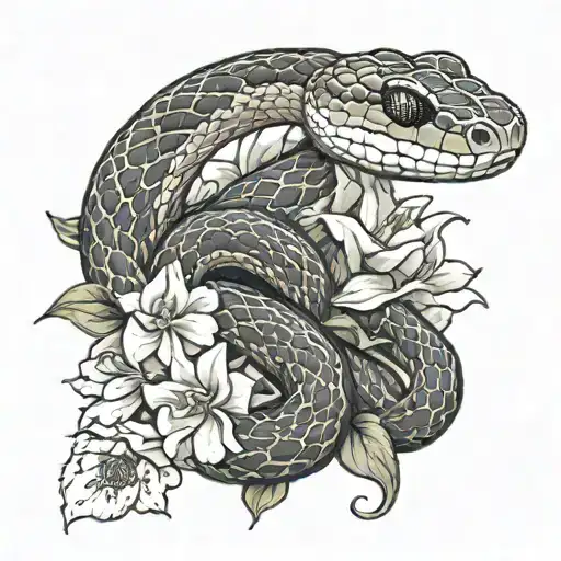A Snake Coiled Around A Bouquet Of Flowers Growing