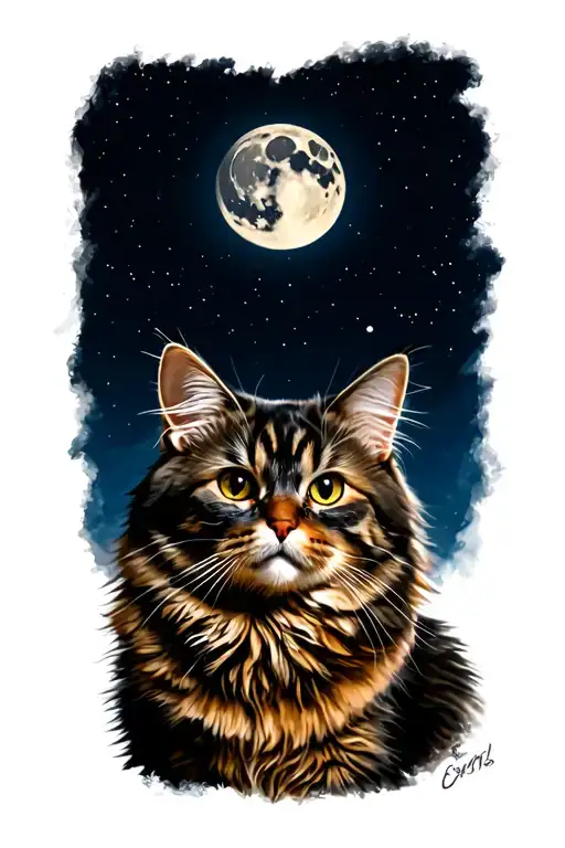 A Maincoon Cat With A Fullmoon In The Background