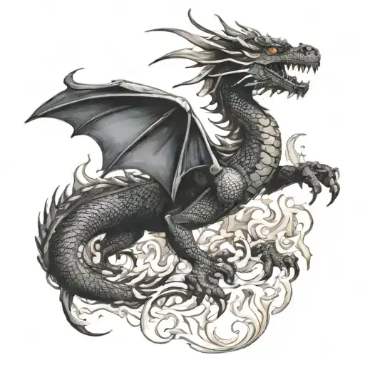 Black Dragon Breathing Fire Breathing Dragon