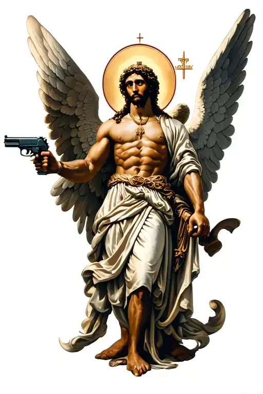 African Saint Michael The Archangel Holding A Gun