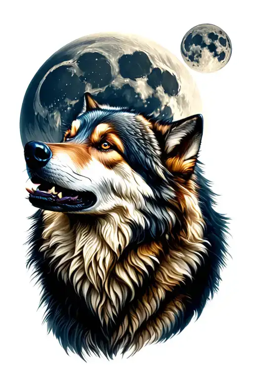 Full Moon With Wolf Howling At The Moon