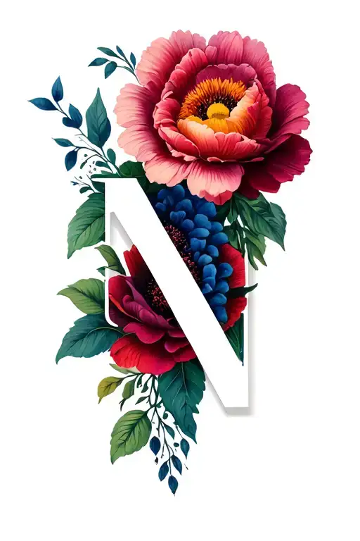Letter H And N With Flowers