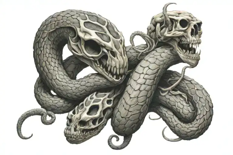 Two Snakes Facing Eachother And One Snake Skeleton In The Middle Of The Two Snakes