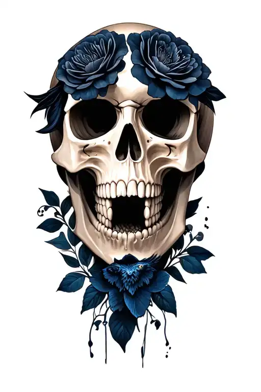 Skull Flowers And Raven