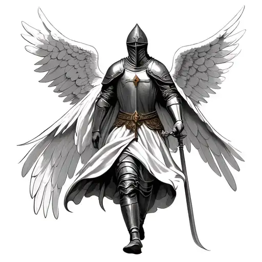 Templar Knight Angel Wings Walking Towards