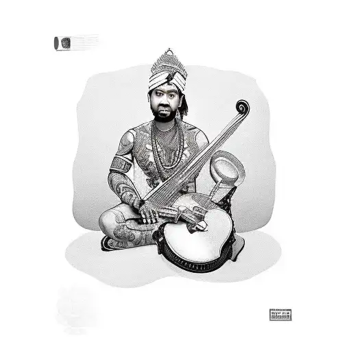 A Black And Grey Portrait Of A Famous Bangladeshi Musician Playing Their Instrument
