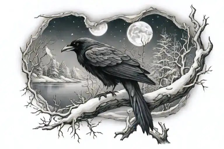 Ravens Capricorn Winter Night Scene