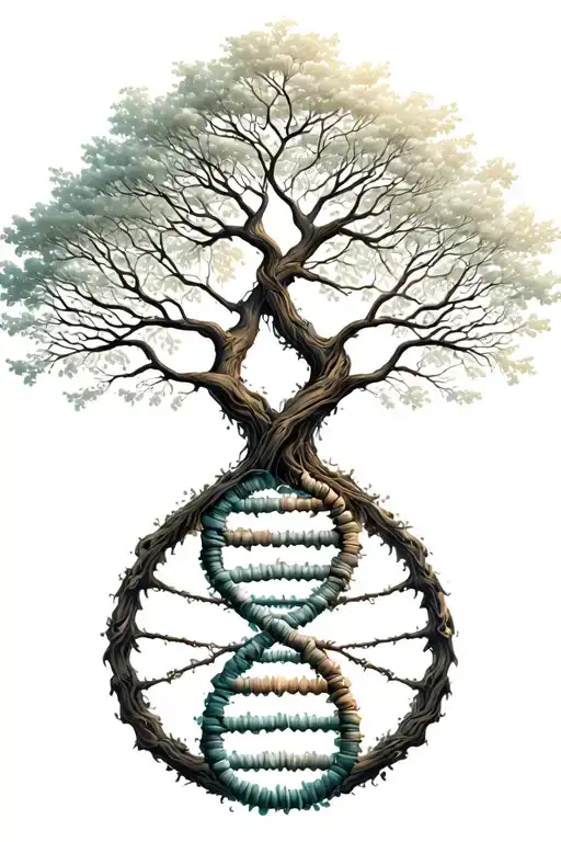 Tree Of Life With Human Dna Double Helix Intertwined