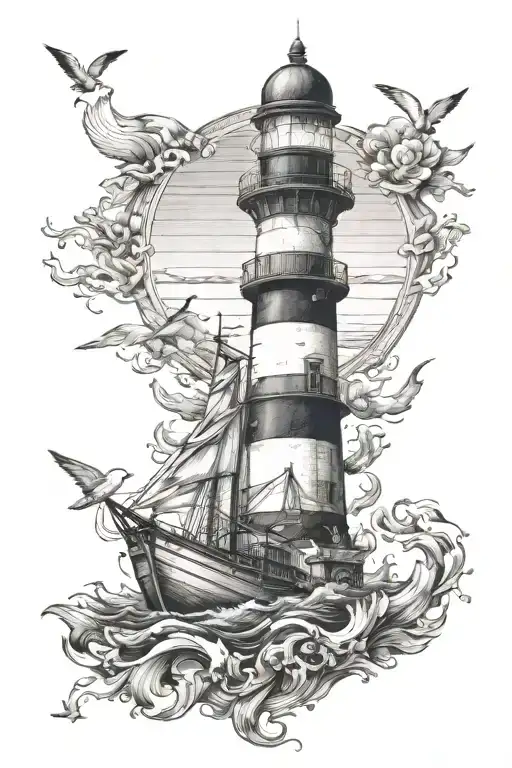 Lighthouse Guiding A Ship